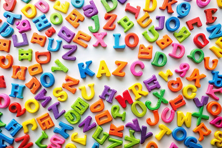 Colorful alphabet letters spelling KAZC on white background; education conceptの素材