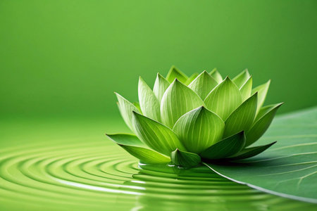 Green lotus flower blooms in tranquil water, serene background, spa wellnessの素材