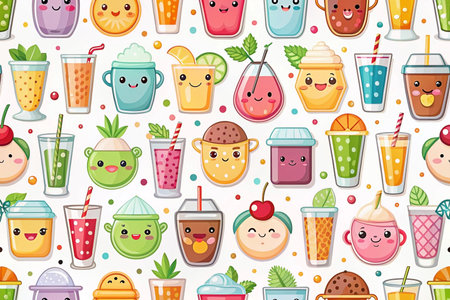 Cute fruit drinks seamless pattern background for packagingの素材