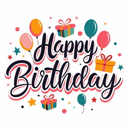 Birthday celebration with balloons, gifts, and confettiのイラスト素材