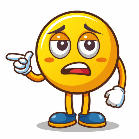 Downcast yellow emoji with arms and legs pointing to the left with a glum expressionのイラスト素材