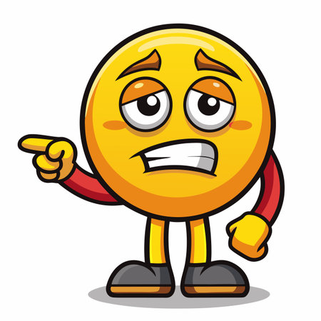 Concerned cartoon emoticon with furrowed brow, pointing to the sideのイラスト素材
