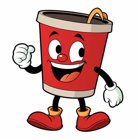 Drink character, red cup with straw, cartoon face and hands, cuteのイラスト素材