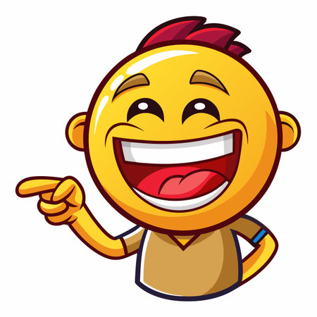 Laughing emoji with red hair, pointingのイラスト素材
