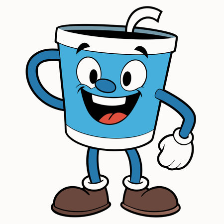 Happy blue cup cartoon character with straw, smilingのイラスト素材