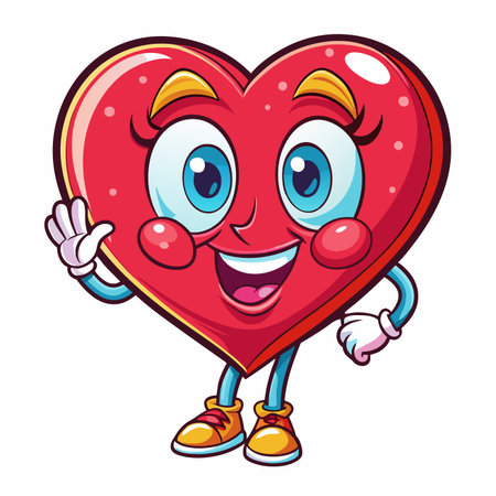 Cartoon heart. Personified with arms, legs, and a cheerful expression, standing on a white backgroundのイラスト素材