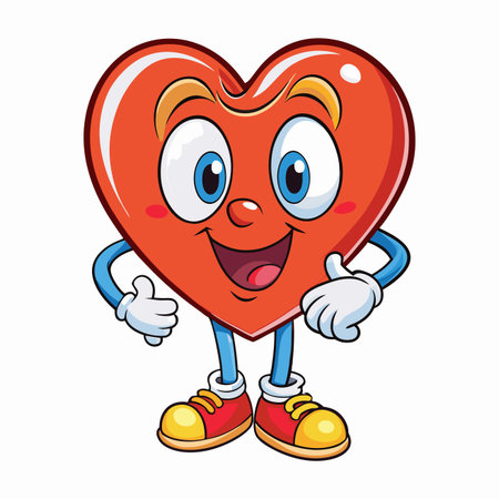 Cartoon heart character with thumbs up, smiling, shoesのイラスト素材