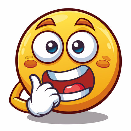 Thoughtful emoji with hand near chin, questioning look, and cute smiling expressionのイラスト素材