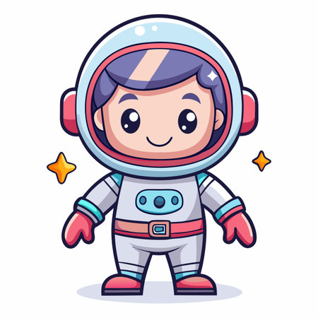 Cute astronaut cartoon. Suit, helmet, stars. Isolated on whiteのイラスト素材