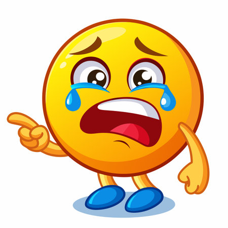 Crying emoji pointing. Tears streaming. Sad, upset expressionのイラスト素材