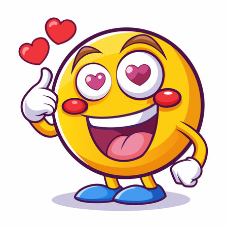 Cartoon emoji with heart eyes and thumbs up, radiating love and happinessのイラスト素材