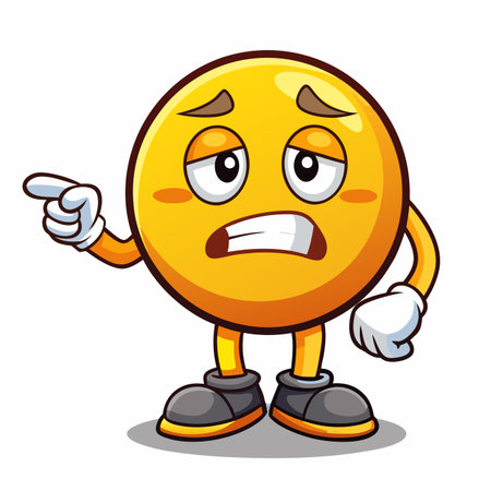 Depressed yellow emoji points left. Sad face with arms and legsのイラスト素材