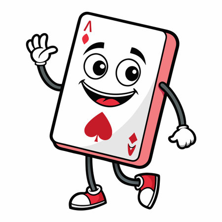 Waving ace of spades cartoon character with eyes, smile and armsのイラスト素材