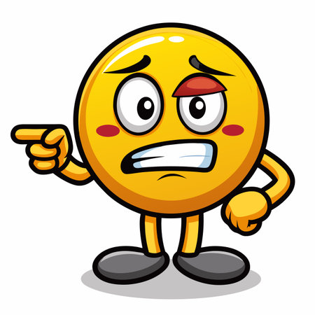 Injured yellow emoji pointing, with black eye, looking concernedのイラスト素材