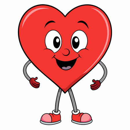Heart cartoon Smiling red heart character with arms and legsのイラスト素材