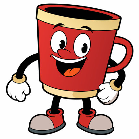 Cartoon cup character with a happy expression standing on cartoon shoesのイラスト素材