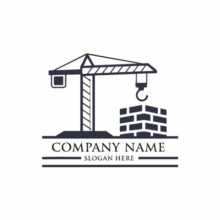 Crane lifting bricks. Building construction graphic. Minimalist designのイラスト素材