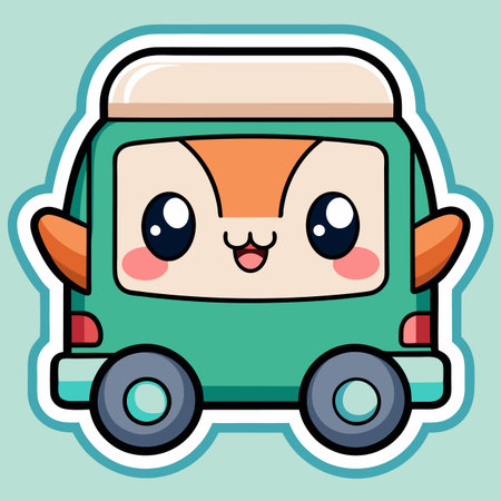 Cute cartoon bus character with big eyes and happy expressionのイラスト素材