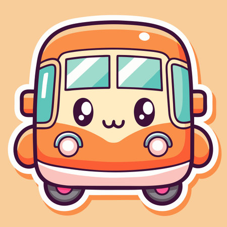 Cute, stylized orange vehicle with large eyes and a smiley face illustration on a light backgroundのイラスト素材