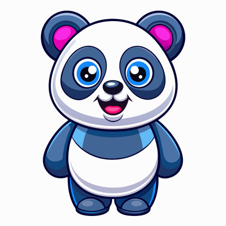 Cartoon panda Cute, smiling bear cub. Black and white fur with pink ears. Big blue eyesのイラスト素材