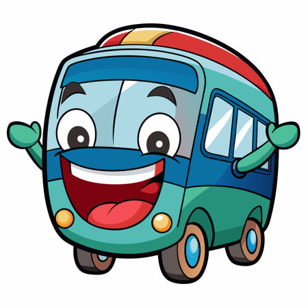 Cheerful cartoon bus with big smile. Road trip adventure awaits!のイラスト素材