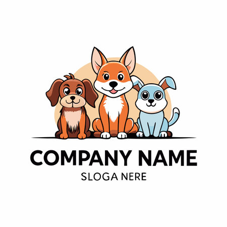 Three stylized cartoon animal characters (dog, fox, bunny) sitting together, friendly designのイラスト素材