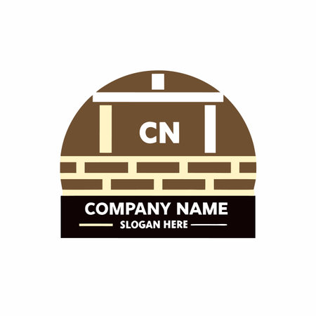 Brown brick oven-like structure, featuring minimalist rectangular columns and dark text bannerのイラスト素材