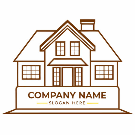 House outline. Simple lines form cozy, gable-roof home with windows and chimneyのイラスト素材