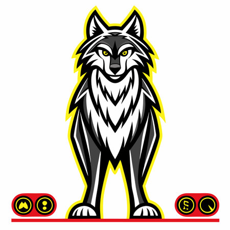 Cartoon wolf with yellow eyes. Isolated vector design, stylized, and symmetricalのイラスト素材