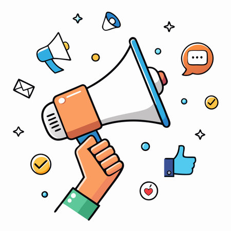 Hand holding megaphone with graphic elementsのイラスト素材