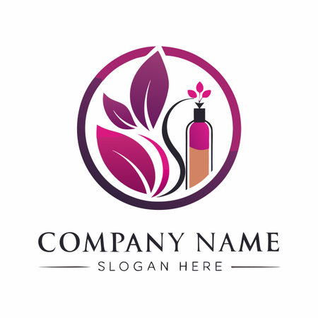 Nature-inspired beauty logo with leaves and essential oil bottle inside a circleのイラスト素材