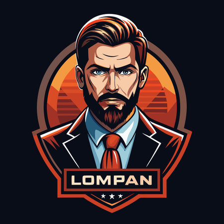 Man portrait in suit, tie, serious expression, badge styleのイラスト素材