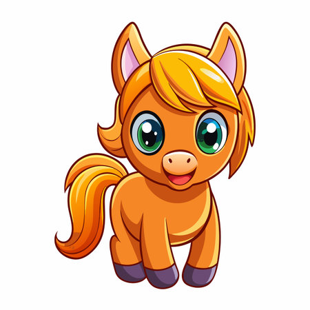 Cartoon pony with orange fur, big eyes, and a smiling expression on a white backgroundのイラスト素材