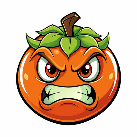 Grumpy tomato cartoon character with angry eyes and clenched teeth on a white backgroundのイラスト素材