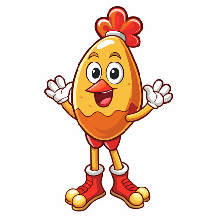 Egg-shaped chick cartoon character with cheerful expressionのイラスト素材