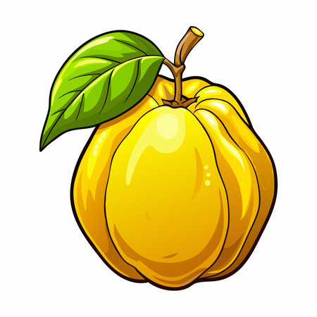 Yellow fruit with green leaf. Cartoon style. Sweet and ripe. Isolated on white backgroundのイラスト素材