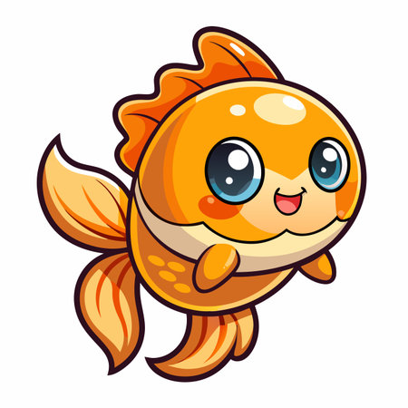Cute, cartoonish goldfish with big eyes and fins, isolated on white backgroundのイラスト素材