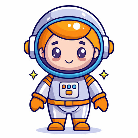 Cute, cartoon astronaut in a spacesuit. Sparkling stars. Isolated on whiteのイラスト素材