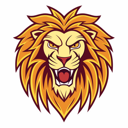 Lion head mascot illustration with an angry expression and detailed maneのイラスト素材