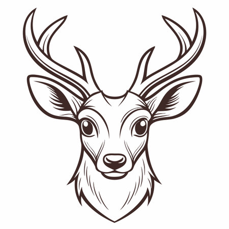 Detailed line drawing of a deer's head and antlersのイラスト素材