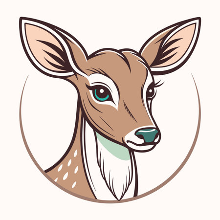 Cute fawn head with big ears, stylized art with circle backdropのイラスト素材