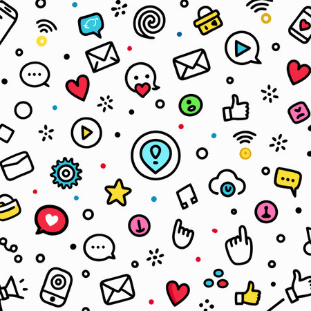 Doodle pattern with communication, networking, and social media symbols on whiteのイラスト素材