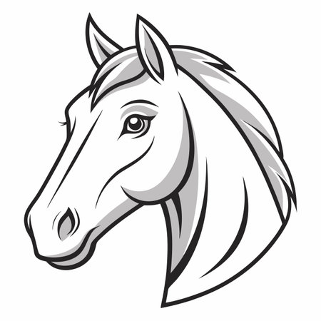 Elegant horse head illustration. Gray and white shading, expressive eye, detailed mane and muzzleのイラスト素材