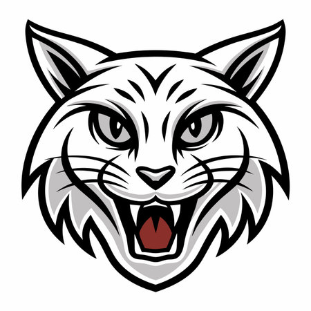 Feline Head A fierce wildcat portrait with an open mouth and striking, detailed featuresのイラスト素材