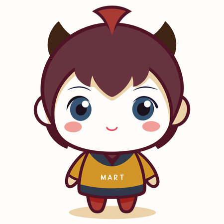 Cute cartoon figure with horns, wearing a shirt, standingのイラスト素材