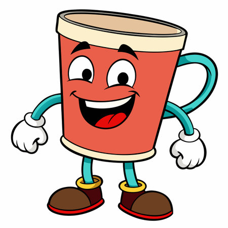 Cartoon cup character stands cheerfully, ready for a beverage adventureのイラスト素材