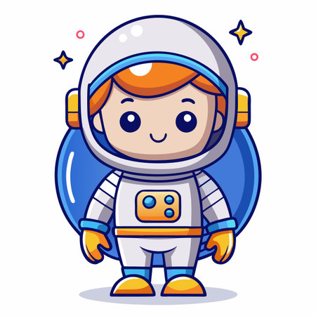 Cartoon astronaut with orange hair and a spacesuit, standing, cute and simpleのイラスト素材