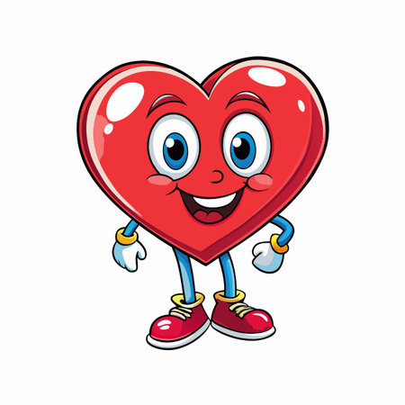 Heart cartoon with arms, legs, and a happy smiling face on whiteのイラスト素材