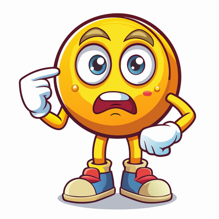 Confused emoji character with hand on head in cartoon styleのイラスト素材