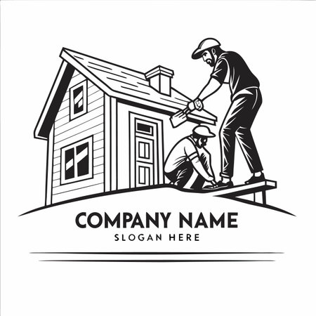 Construction workers repair a house roof, outlined styleのイラスト素材